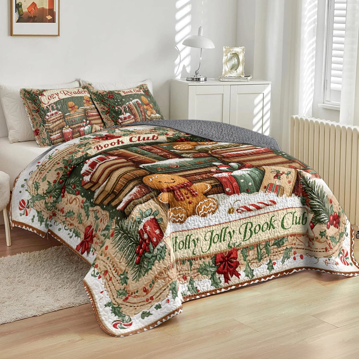 Shineful All Season Quilt 3-Piece Set Holly Jolly Book Club