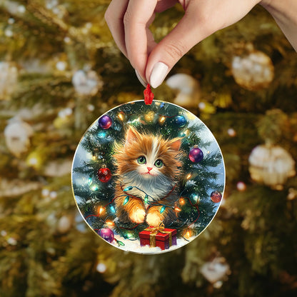 Shineful Acrylic Ornament Under the Tree with Christmas Kitty