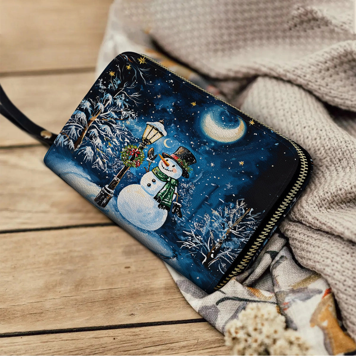 Shineful Leather Clutch Purse With Wristlet Strap Handle Frosty Night