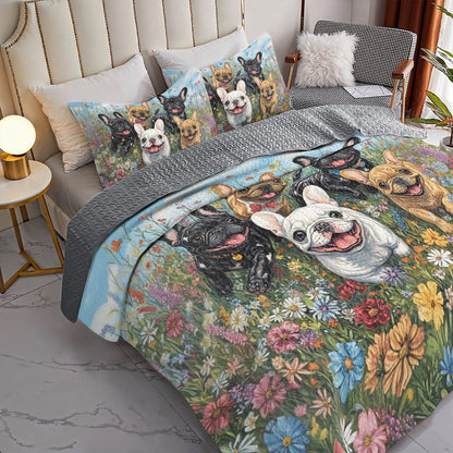 Glänzendes Ganzjahres-Steppdecken-Set, 3-teilig – Happy Frenchie Garden 