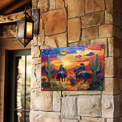 Shineful 2D Metal Sign Cowboys at Sunset