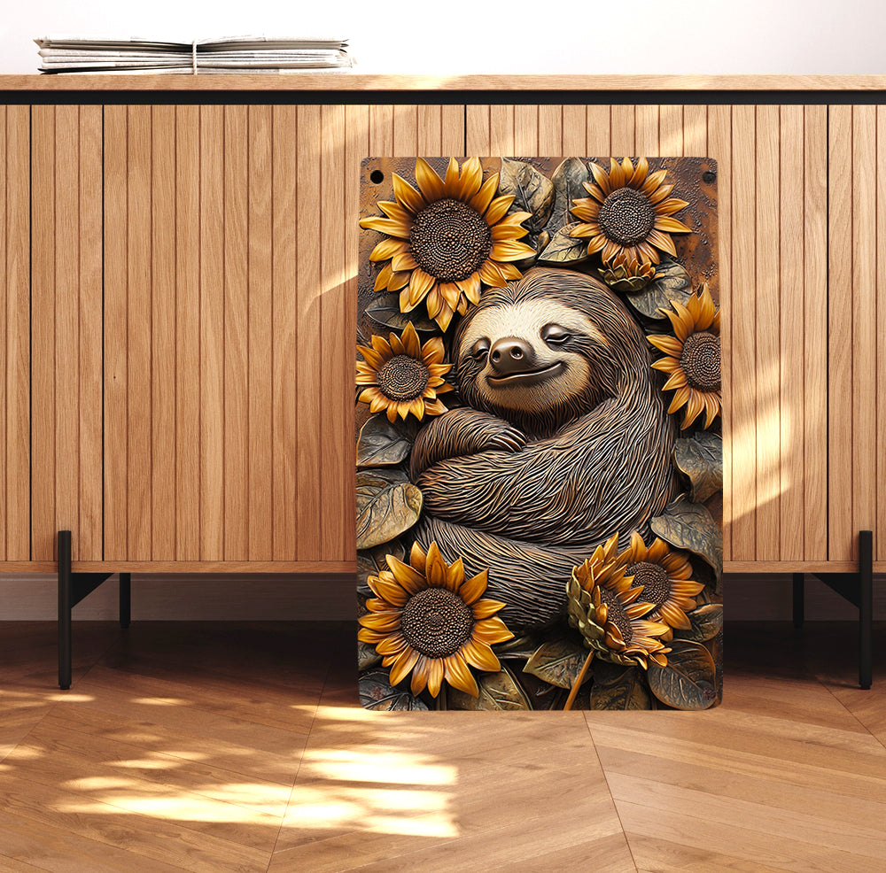 Shineful 2D Metal Sign Sleeping Sloth With Sunflower