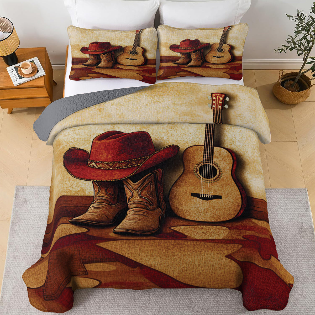 Shineful All Season Quilt 3-Piece Set Cowboy Music Soul