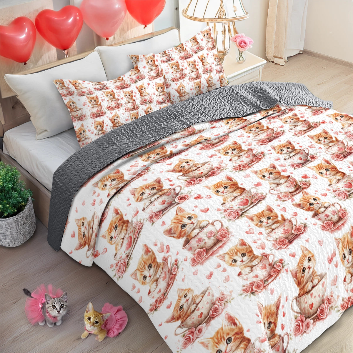 Shineful All Season Quilt 3-Piece Set - Cup of Love Valentine