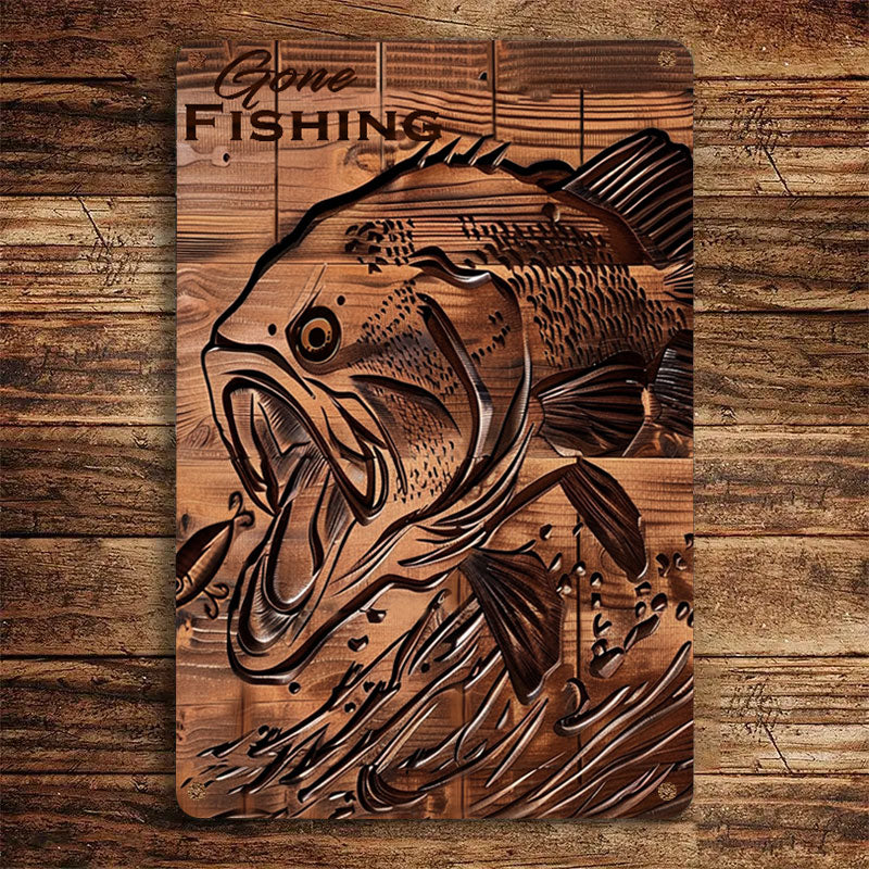 Shineful 2D Flat Print Metal Sign Gone Fishing