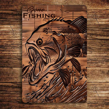 Shineful 2D Flat Print Metal Sign Gone Fishing