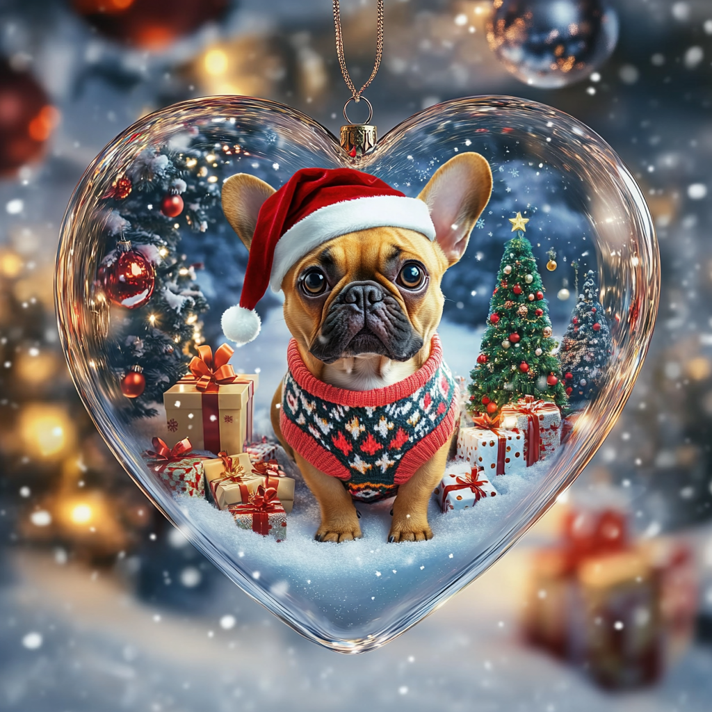 Ornement acrylique 2D brillant personnalisé Merry Woofmas Heart