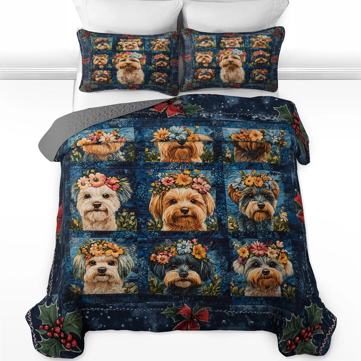 Shineful All Season Quilt 3-Piece Set - Yorkie Floral Dreams