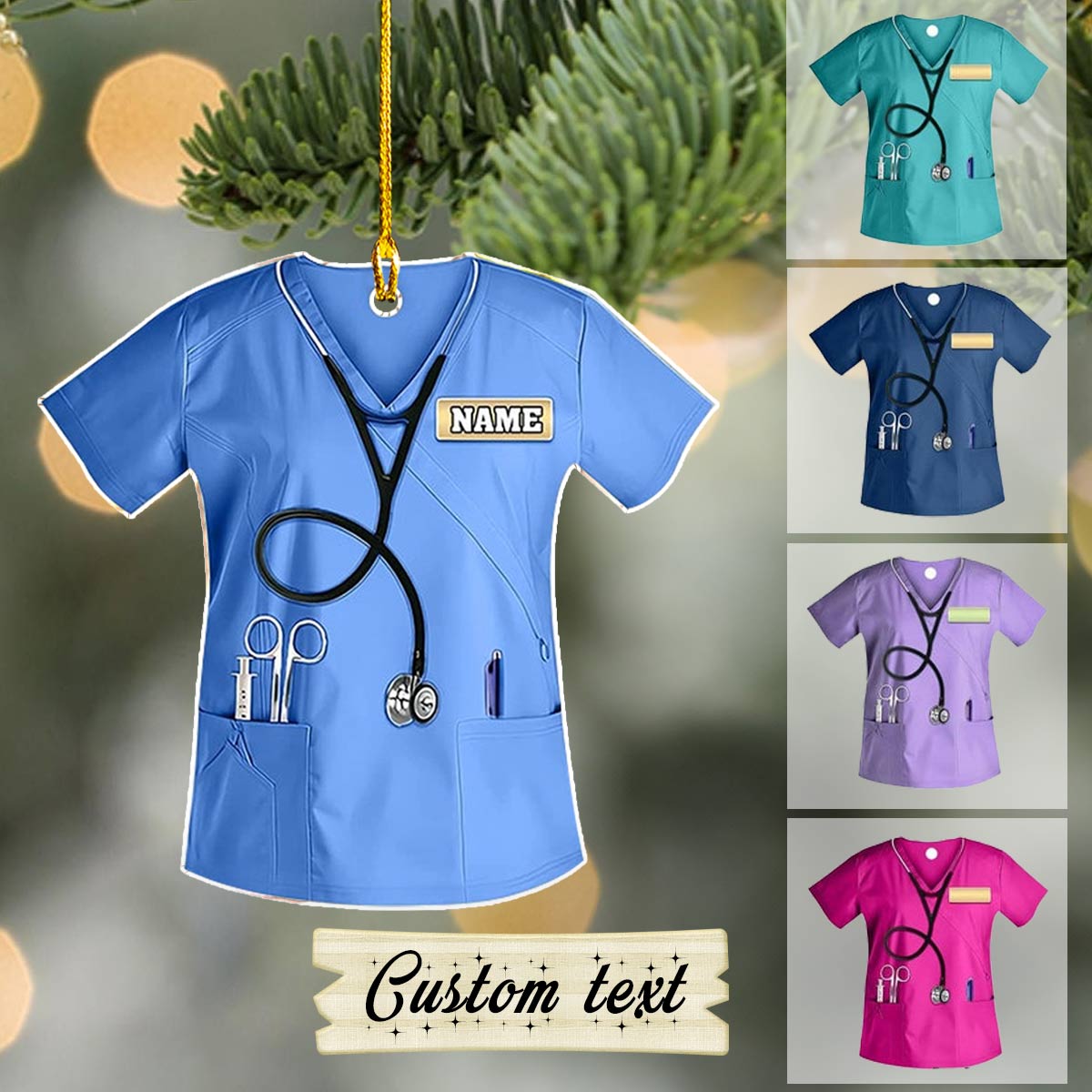 Glänzendes 2D Acryl Ornament Personalisierte Krankenschwester Scrub 