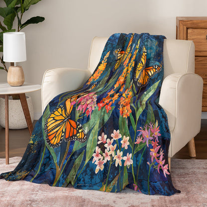 Shineful Fleece Blanket Monarch Butterflies And Milkweed Plant