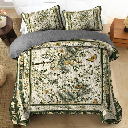 Shineful All Season Quilt 3-Piece Set Natural Flower Garden with Butterfly