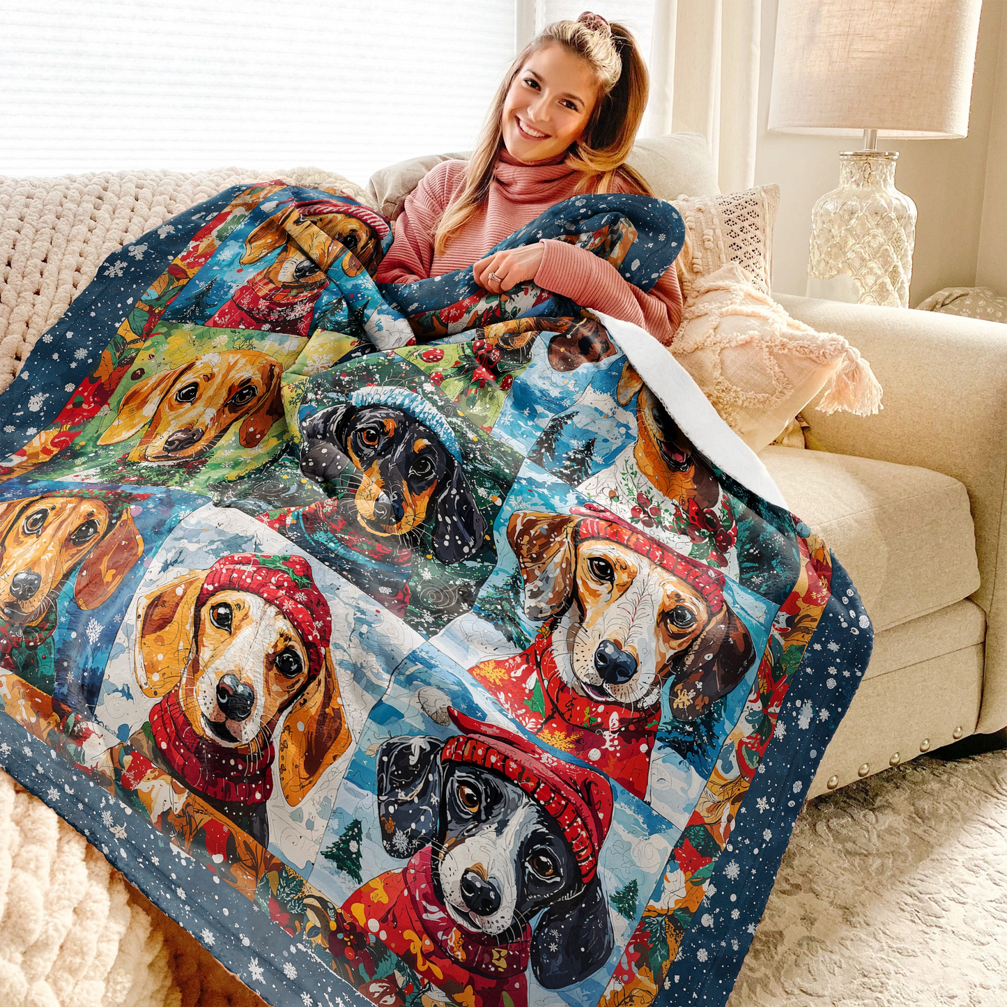 Shineful Fleece Blanket Dachshund Winter Wonderland