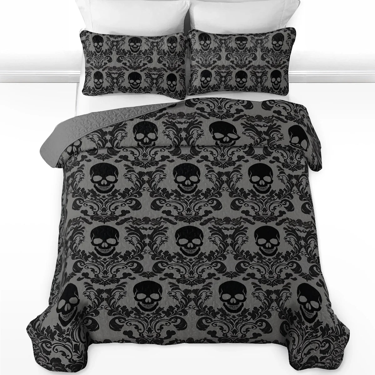 Shineful All Season Quilt 3-Piece Set - Victorian Skull Ornate