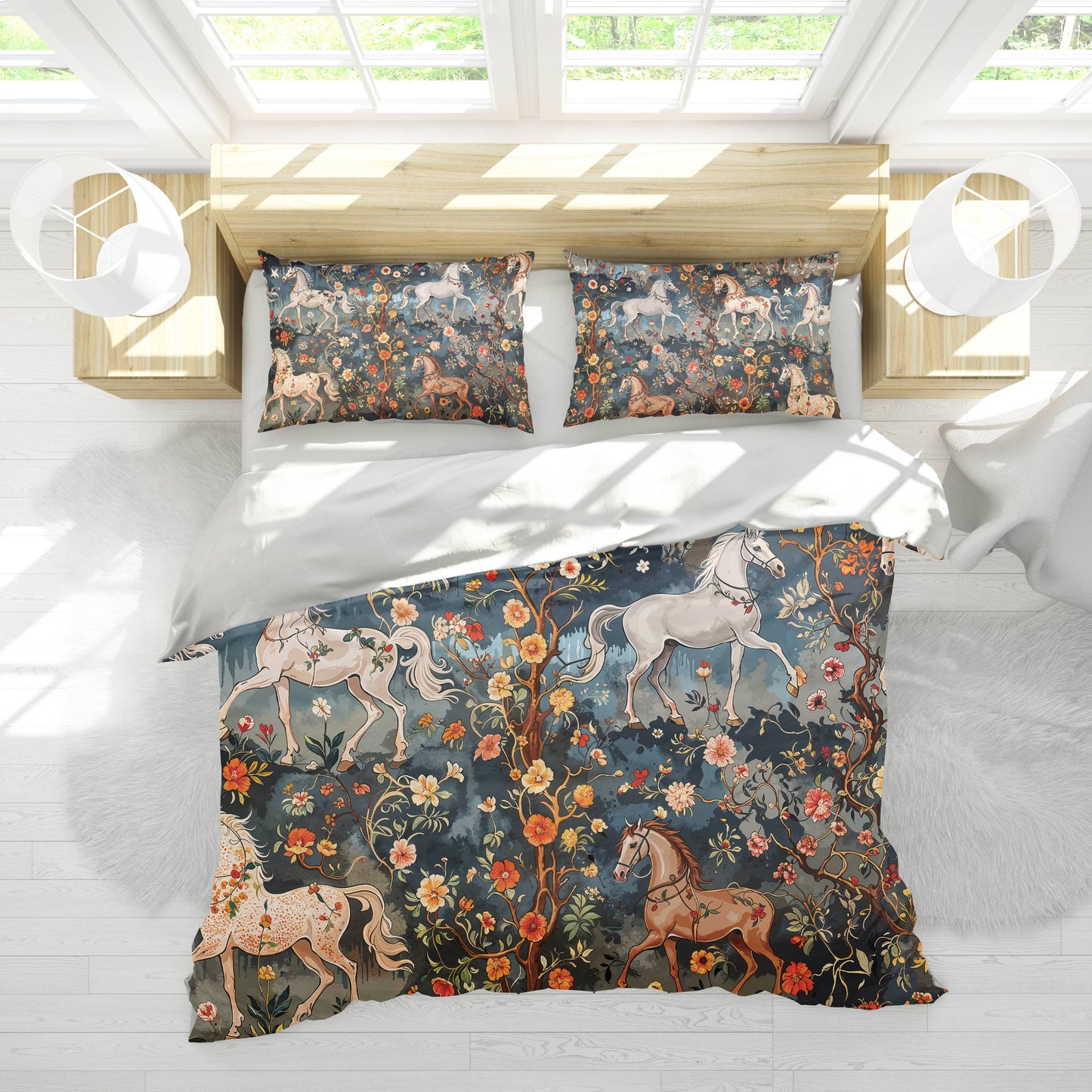 Shineful 3 Pieces Duvet Cover Set Mystery Horses