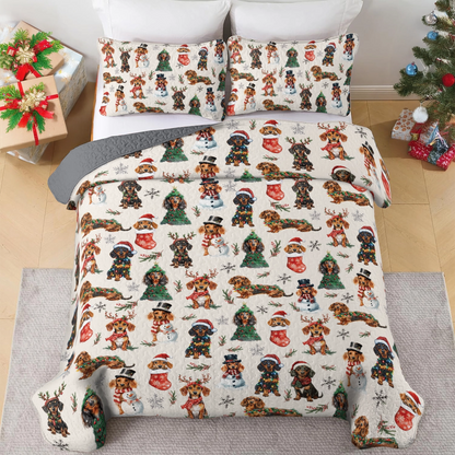 Shineful All Season Quilt 3-Piece Set - Dachshund Holiday Cheer