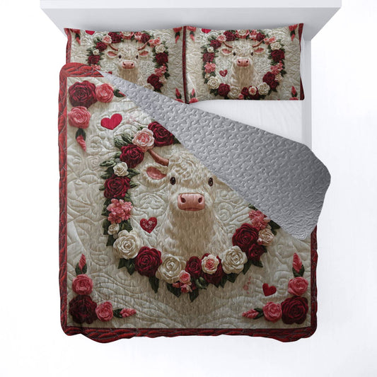 Shineful All Season Quilt 3-Piece Set Cow Rose