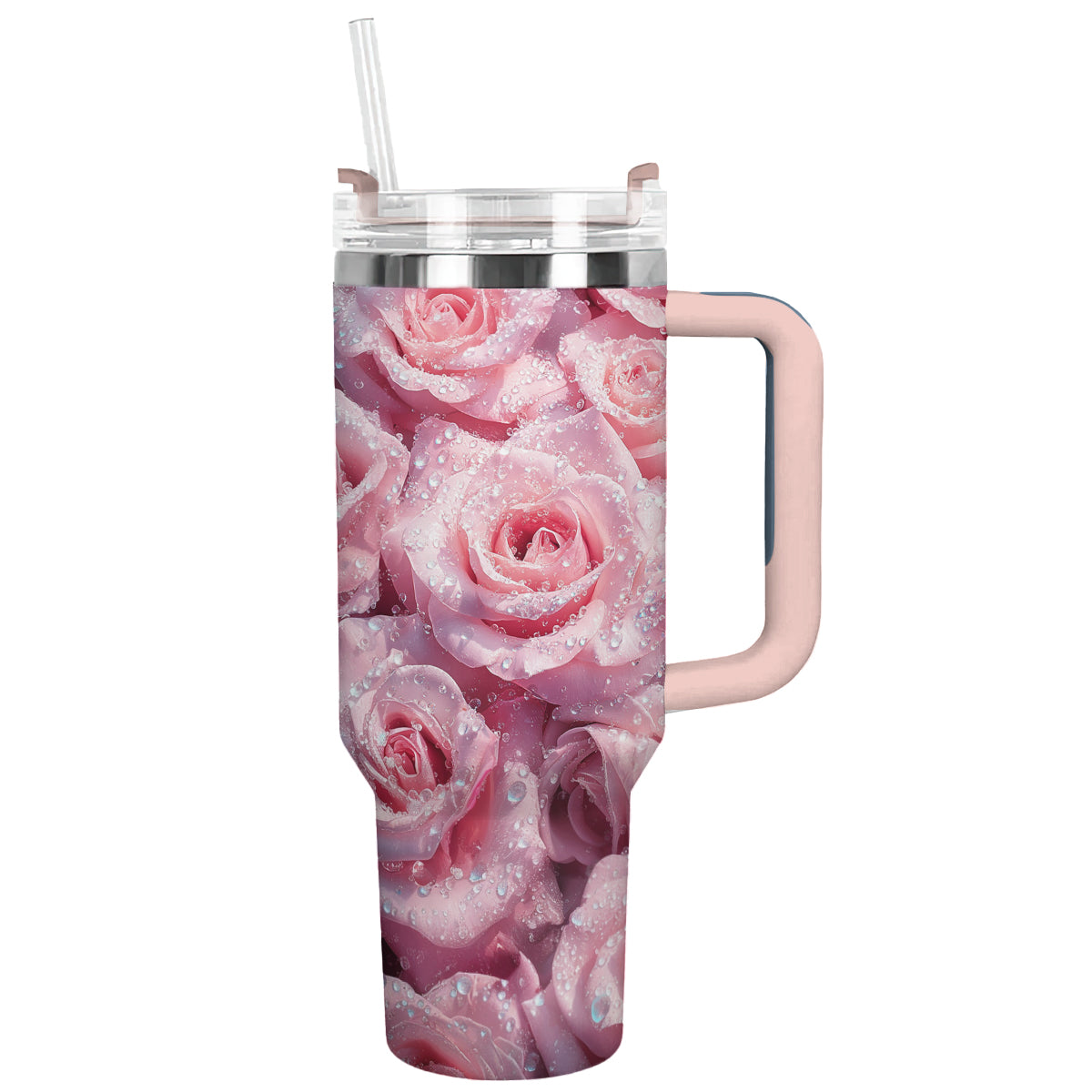 Shineful Glossy Tumbler Pink Roses With Crystal Dew