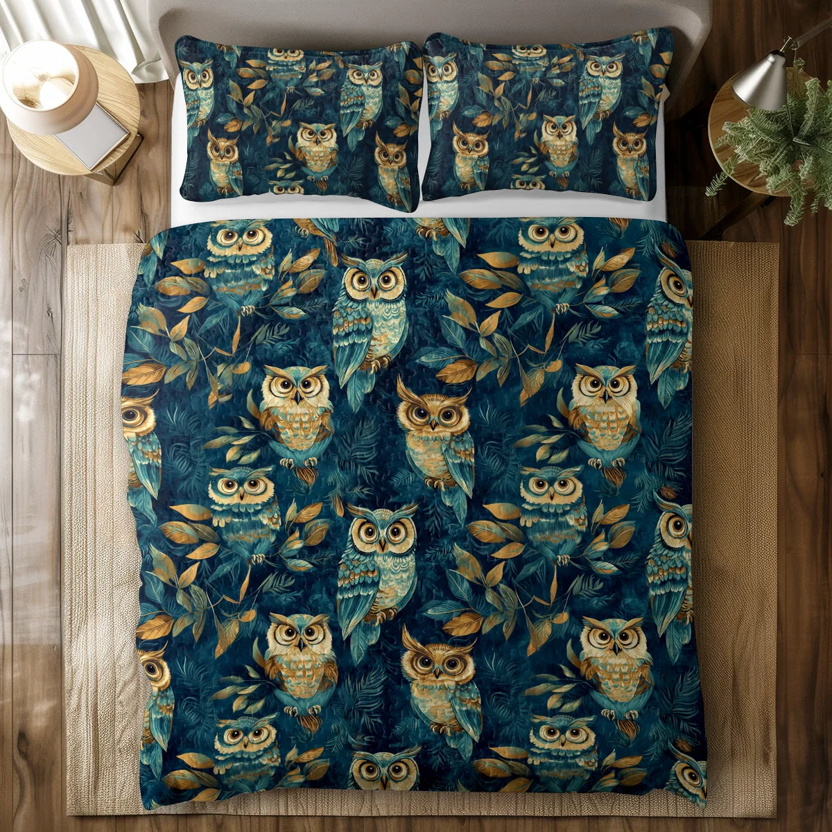 Shineful All Season Quilt 3-Piece Set - Nightfall Owl Symphony