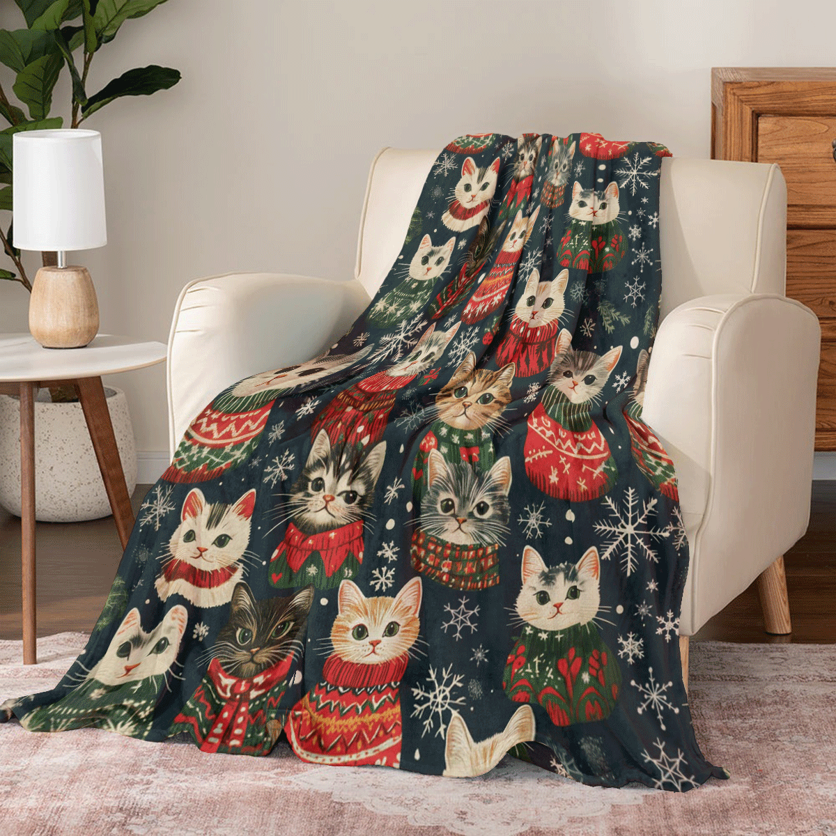 Shineful Fleece Blanket Meowy Catmas