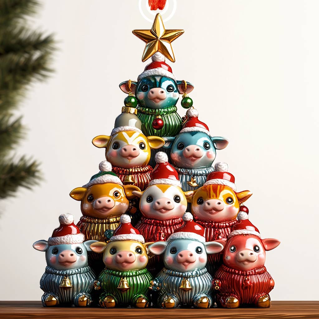 Shineful 2D Acrylic Ornament Cow Christmas Tree