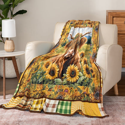 Shineful Fleece Blanket Rustic Highland Cow Farm Quilt