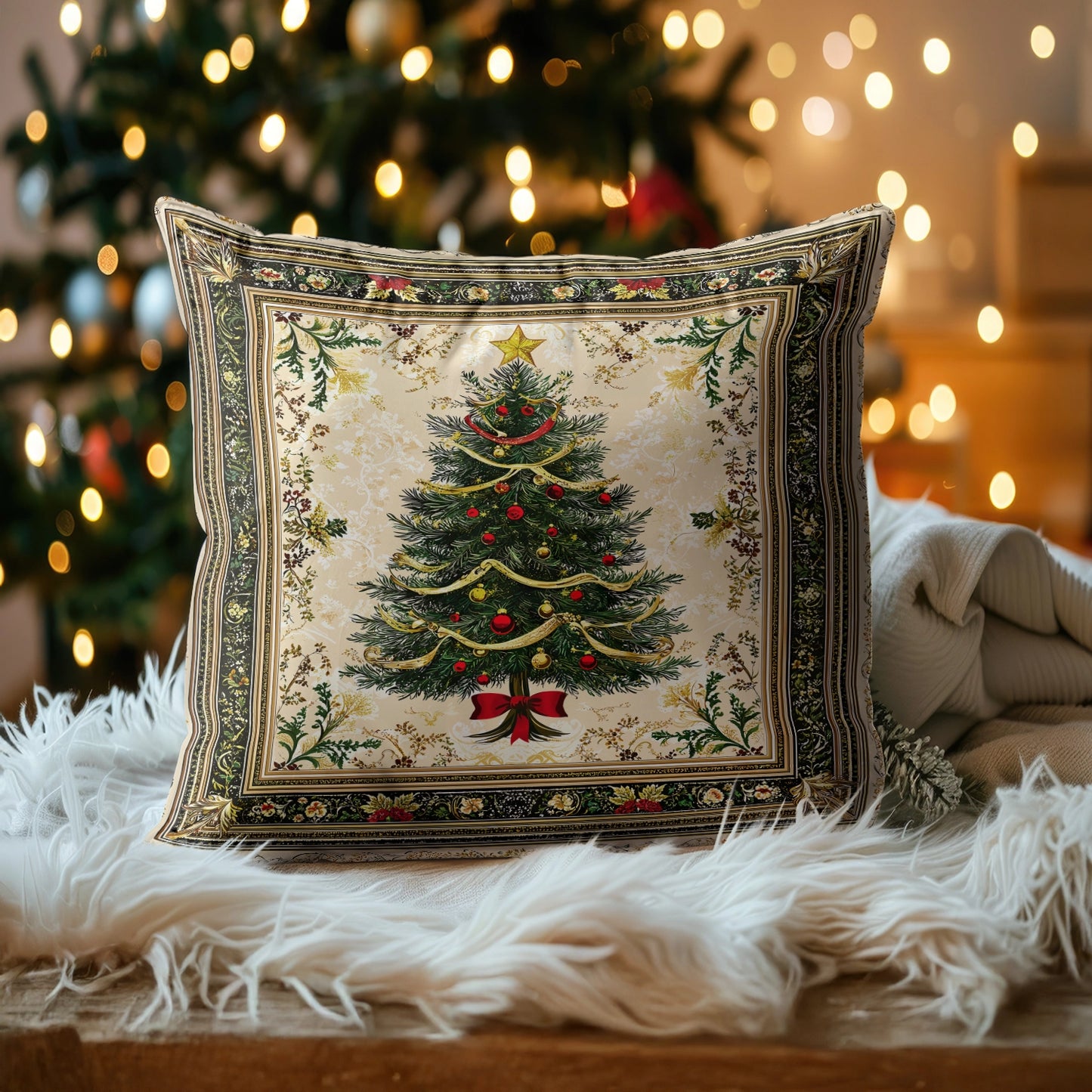 Shineful 2D Print Cushion Cover, Pillowcase, Pillows Covers - Classic Christmas Tree