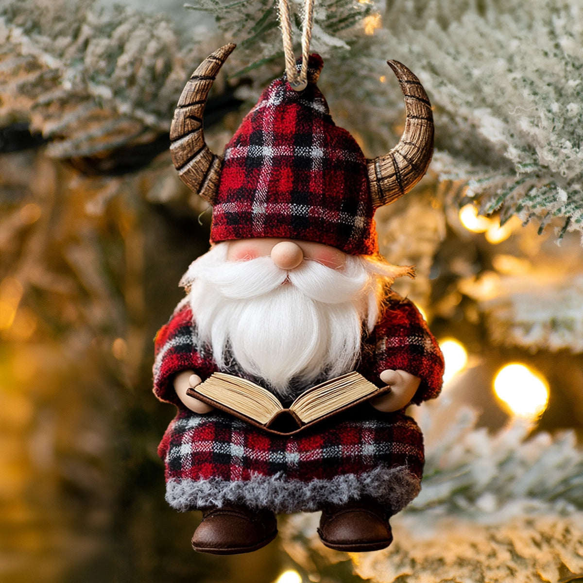 Shineful 2D Acrylic Ornament Gnome in Plaid with Books