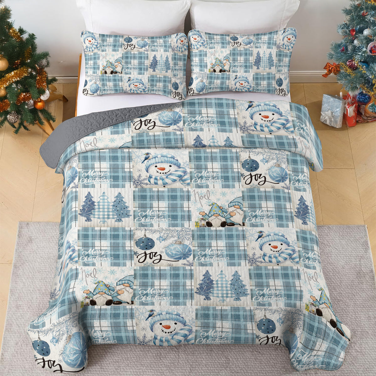 Shineful All Season Quilt 3-Piece Set Snowman & Blue Joy Christmas