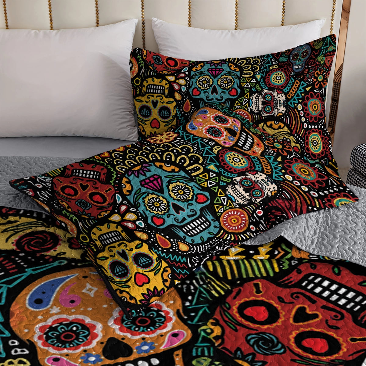 Shineful All Season Quilt 3-Piece Set - Psychedelic Skull Dream