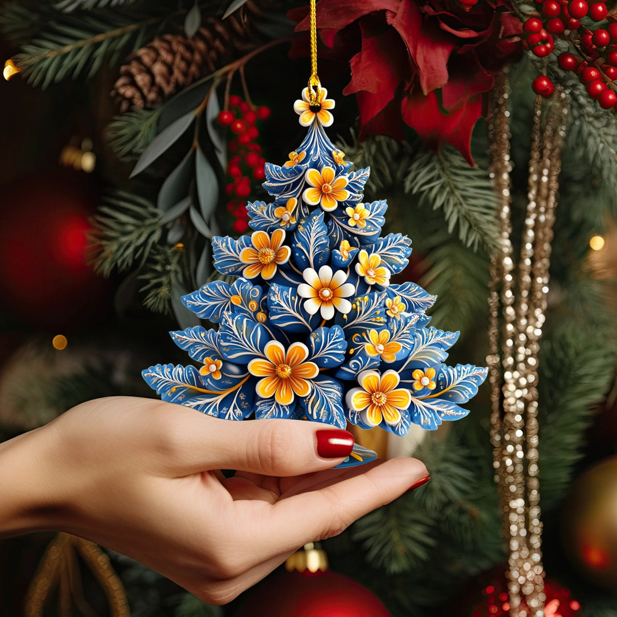 Shineful 2D Acrylic Ornament Golden Petal Christmas Tree