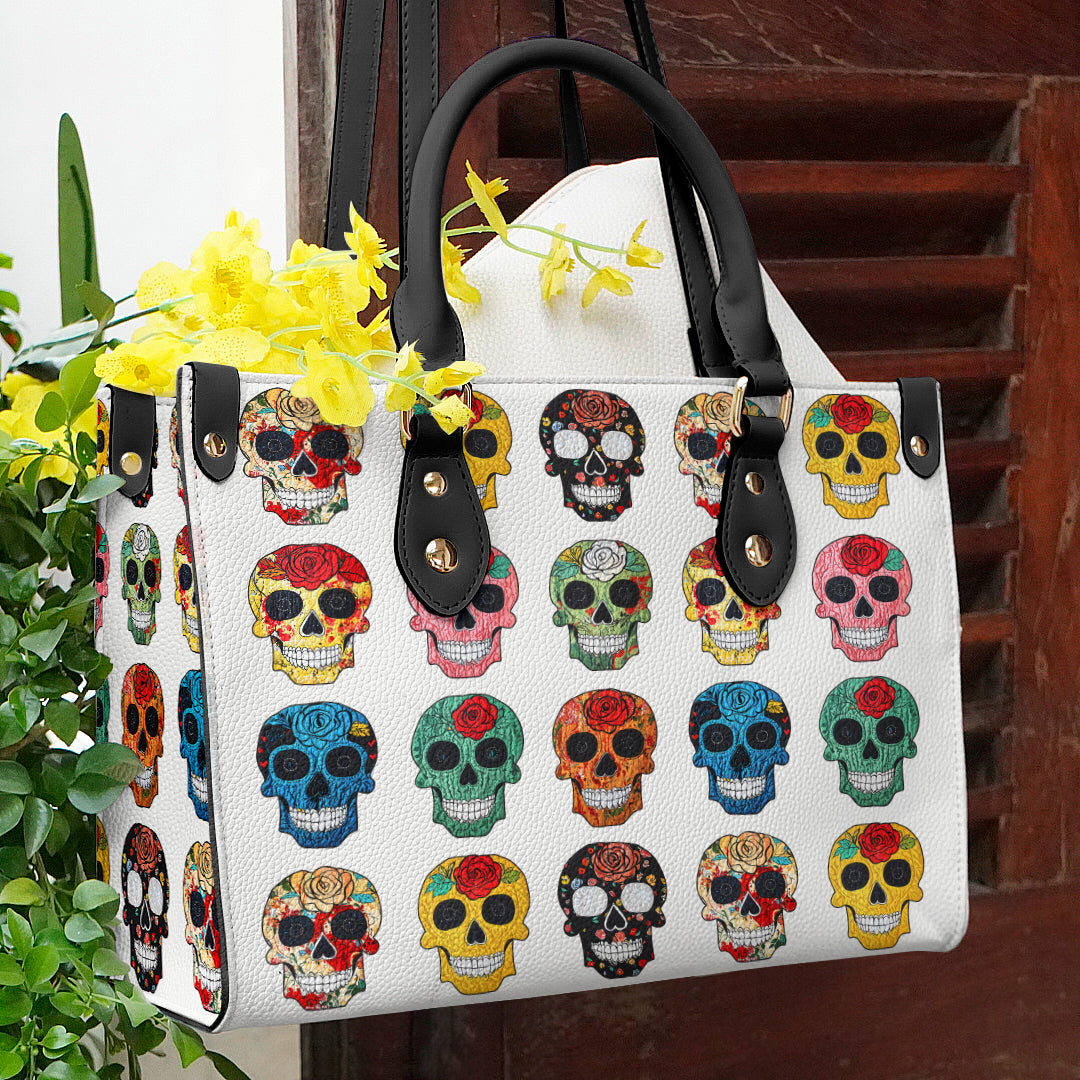 Shineful Leather Bag Colorful Sugar Skull Roses