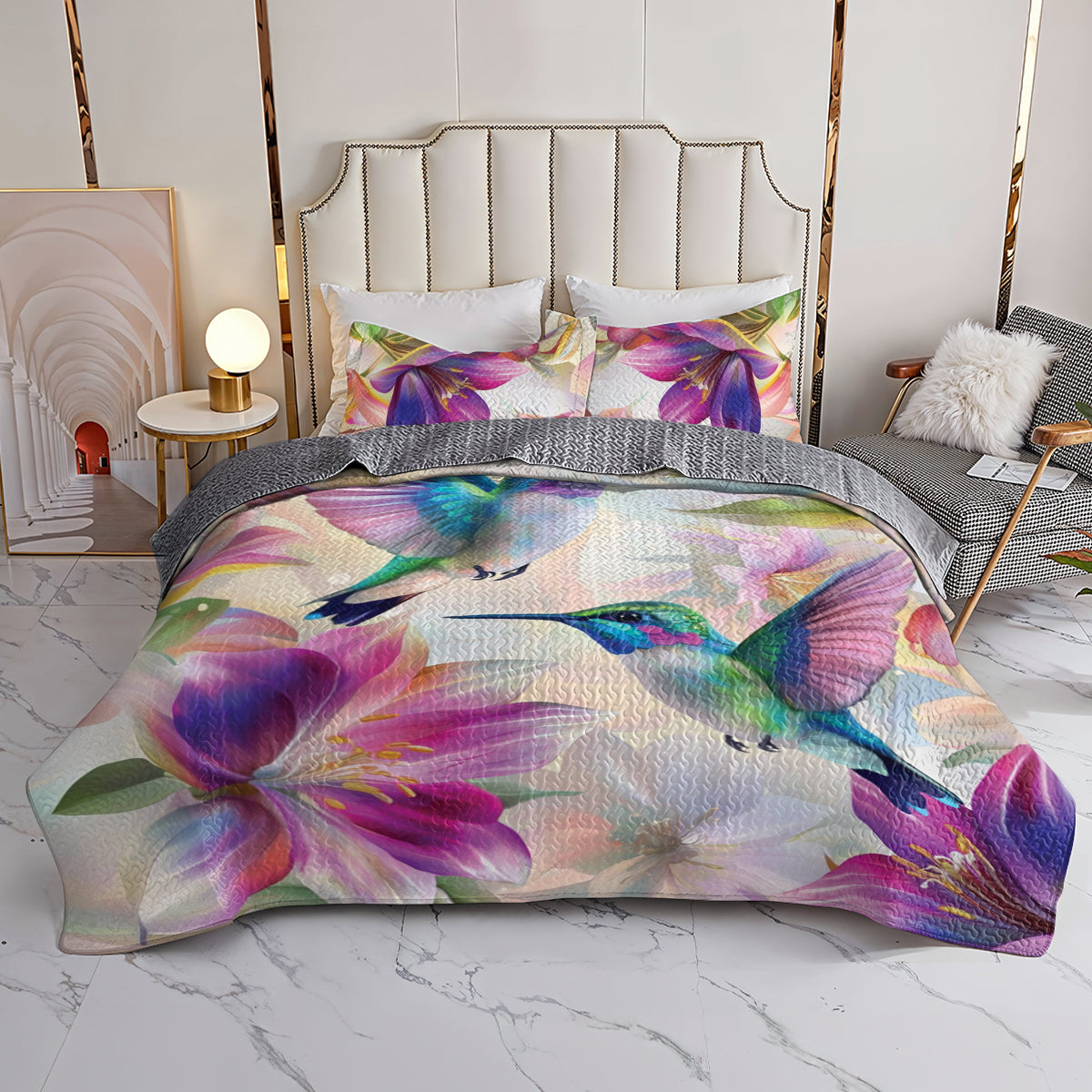 Shineful All Season Quilt 3-Piece Set Hummingbird Blossom