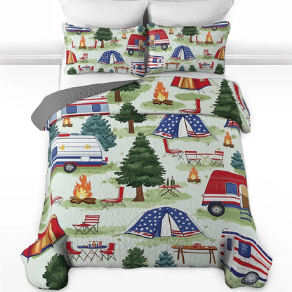 Shineful All Season Quilt 3-Piece Set - Red, White & Camping Nights