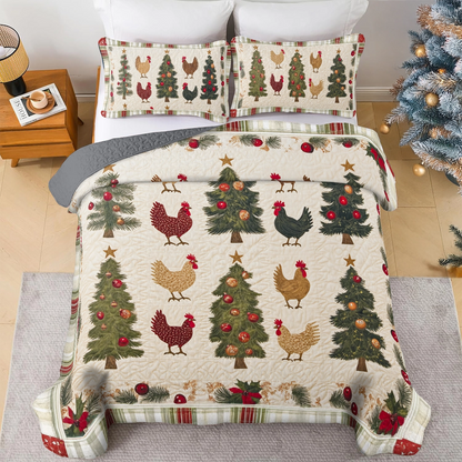 Shineful All Season Quilt 3-Piece Set Chicken Cluckmas Cheer