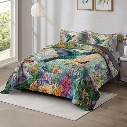 Shineful All Season Quilt 3-Piece Set - Garden Bliss Hummingbird