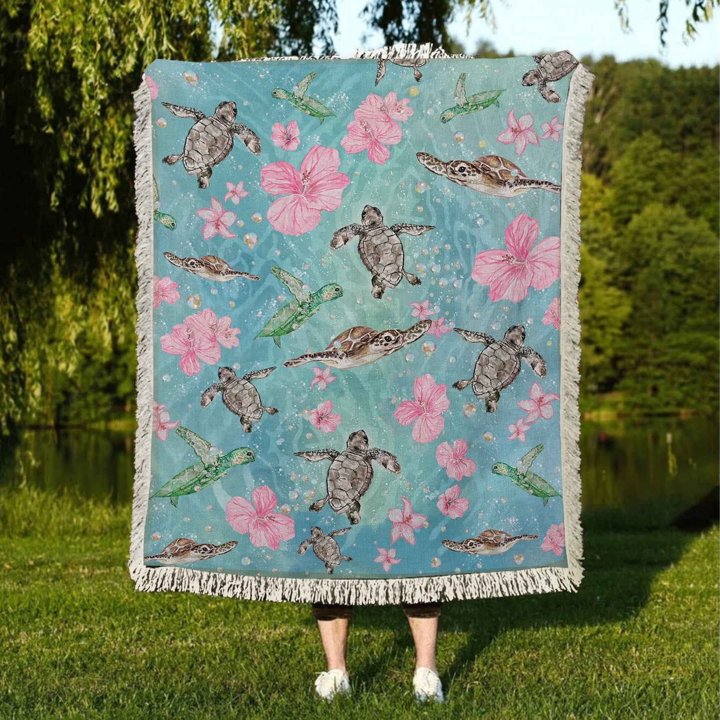 Shineful Woven Tapestry Throw Blanket - Sea Turtle Freedom