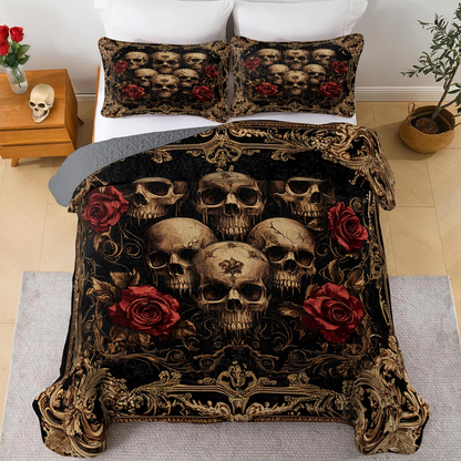 Shineful All Season Quilt 3-Piece Set - Dark Gothic Skulls