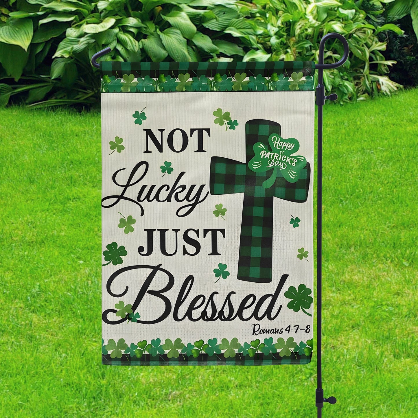 Shineful Garden Flag 12" x 18" Blessed Clover Cross