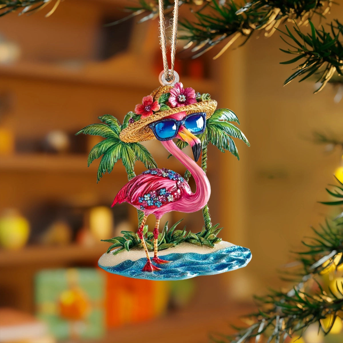 Shineful 2D Acrylic Ornament - Holiday Paradise Flamingo