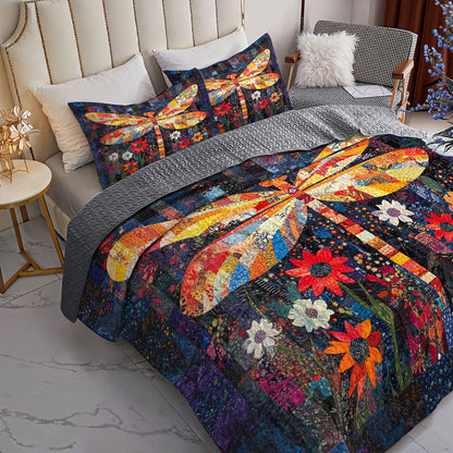 Shineful All Season Quilt 3-Piece Set Dragonfly’s Blooming Realm