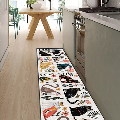 Shineful Ultra-Thin Non Skid Floor Mat, Kitchen Rugs Rug Botanical Cat Bliss