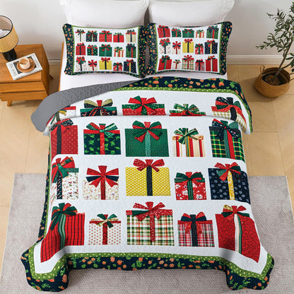 Shineful All Season Quilt 3-Piece Set - Christmas Gifts Wrapped In Joy