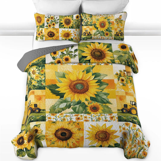 Ensemble de courtepointe toutes saisons Shineful 3 pièces Sunflower Sunshine Blooms 