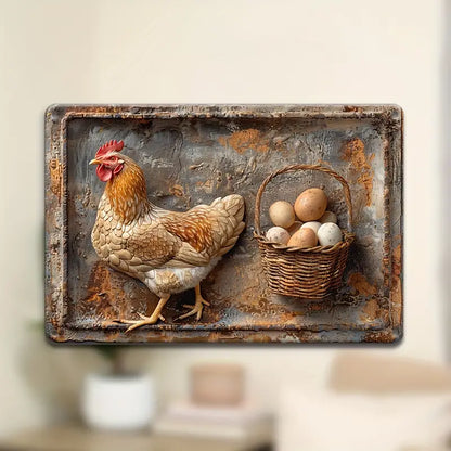 Shineful Metal Sign 2D Vintage Chicken and Fresh Eggs Aluminum