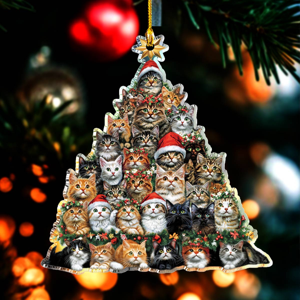 Shineful 2D Acrylic Ornament Happy Christmas Floral Cats