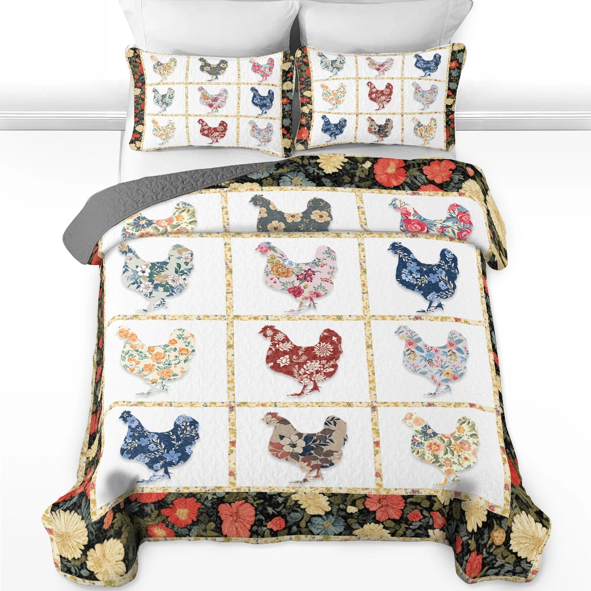 Shineful All Season Quilt 3-Piece Set Charming Chicken