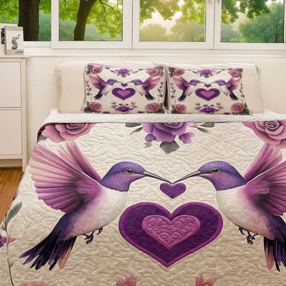 Shineful All Season Quilt 3-Piece Set Hummingbird Couple