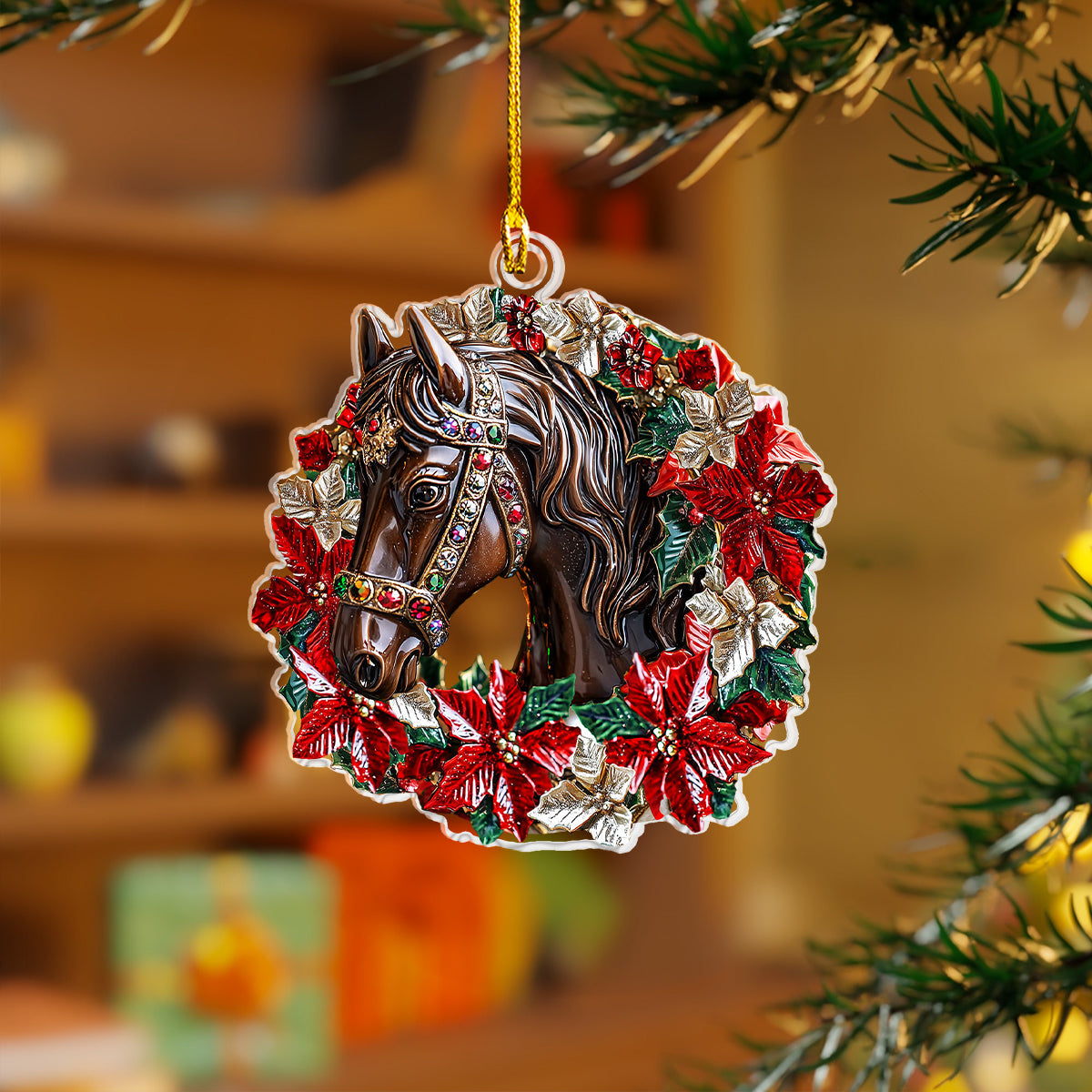 Shineful 2D Acrylic Ornament Poinsettia Majestic Horse Collection