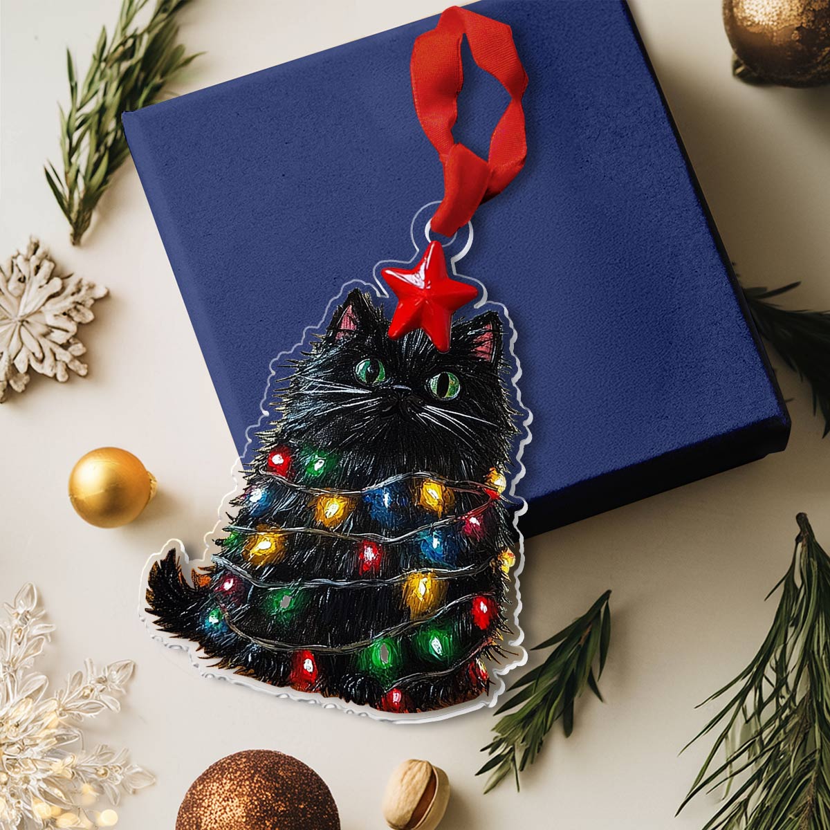 Shineful 2D Acrylic Ornament Kitty Christmas