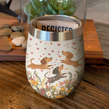 Shineful Wine Tumbler Floral Dachshund With Heart